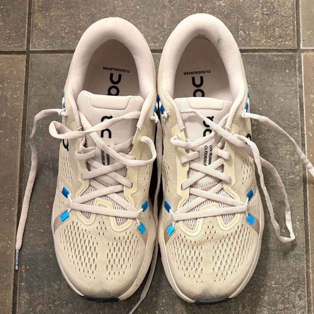 On Women's White and Blue Sneakers